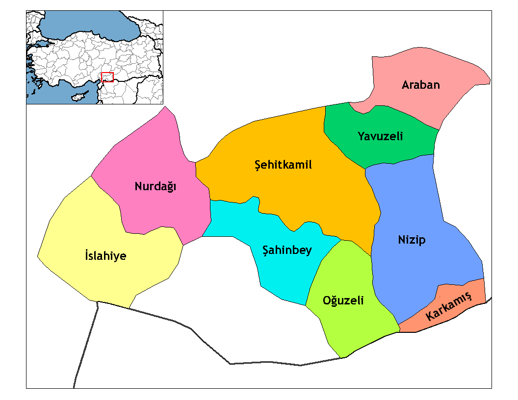 Municipalities in the province of Gaziantep in Türkiye.