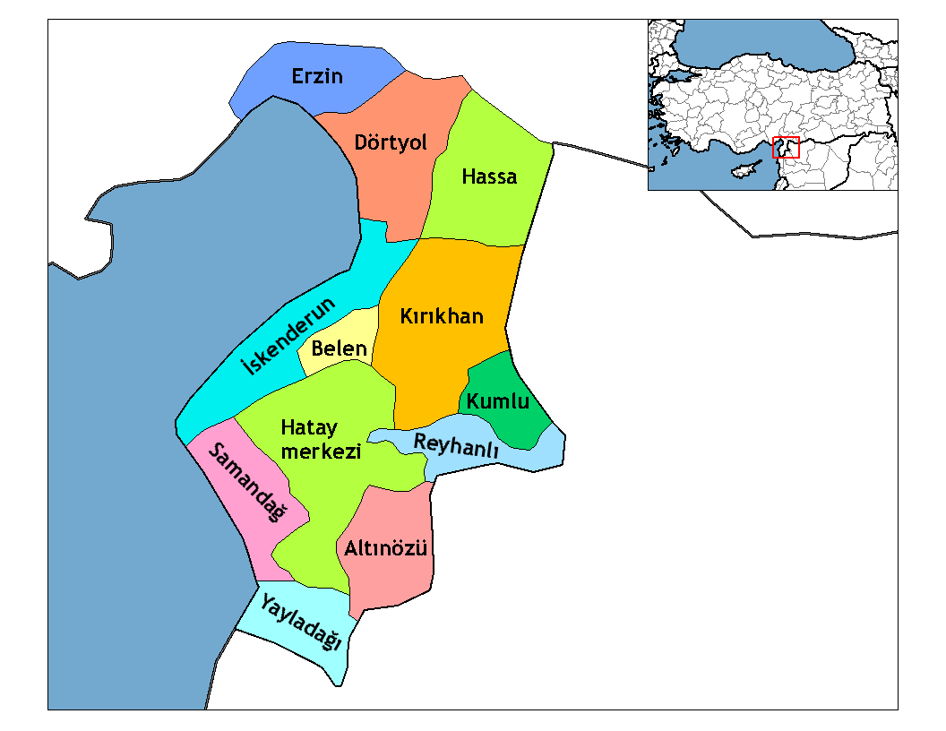 Municipalities in the province of Hatay in Türkiye.