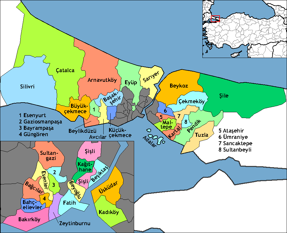 Municipalities in the province of İstanbul in Türkiye.