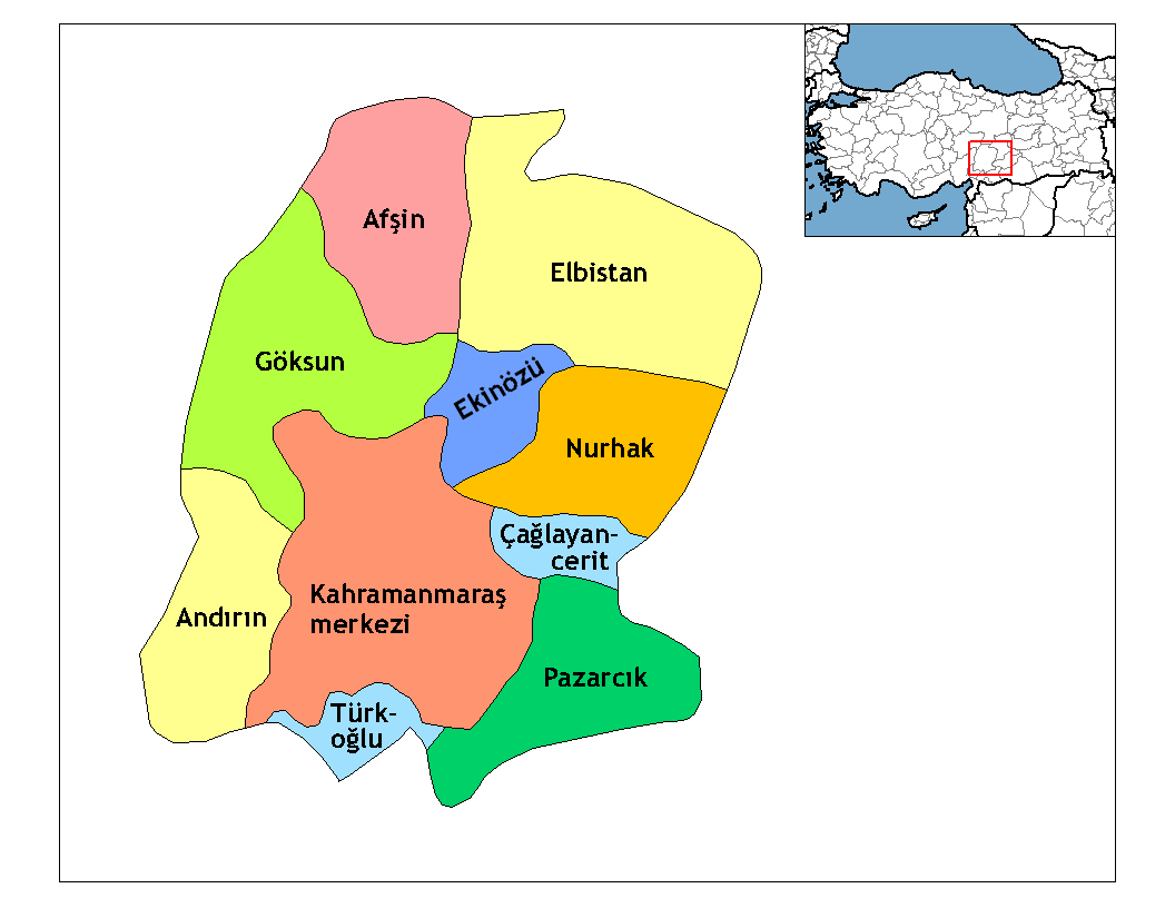 Municipalities in the province of Kahramanmaraş in Türkiye.