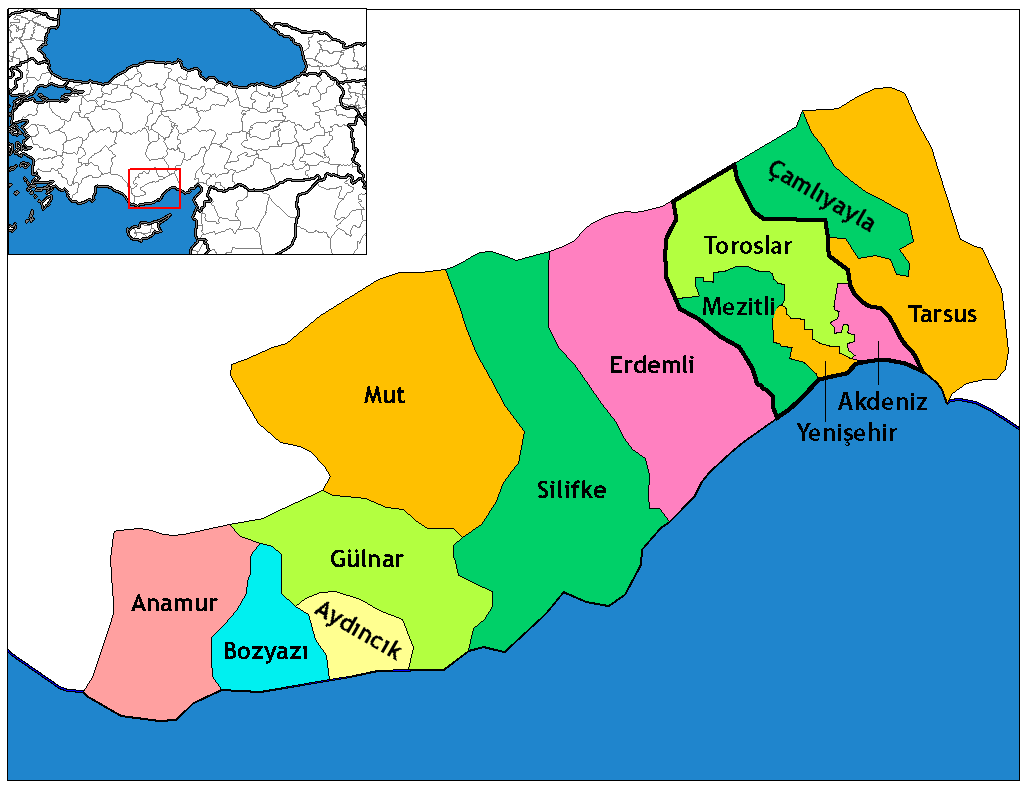 Municipalities in the province of Mersin in Türkiye.