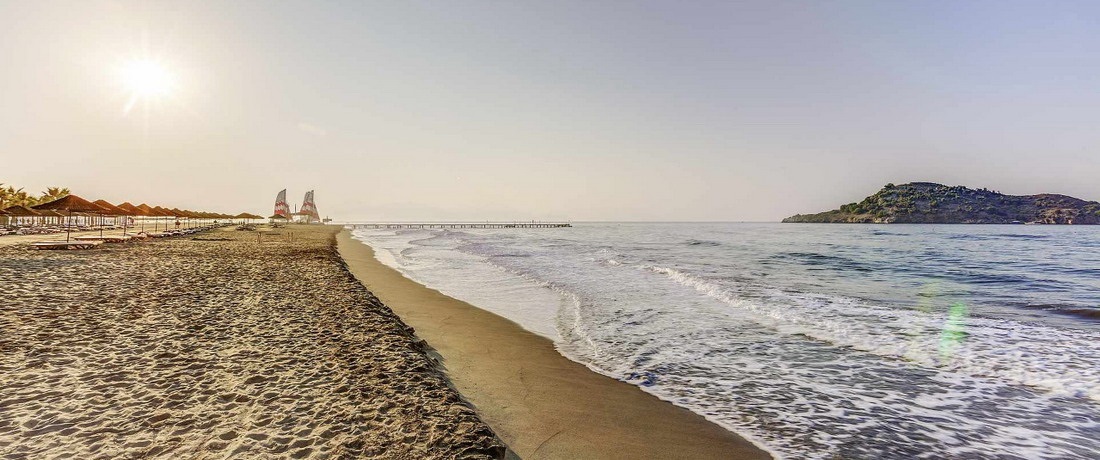 The sandy beach of Sarıgerme in Ortaca, Muğla, Türkiye.