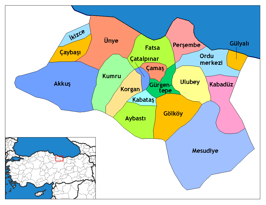 Municipalities in the province of Ordu in Türkiye.